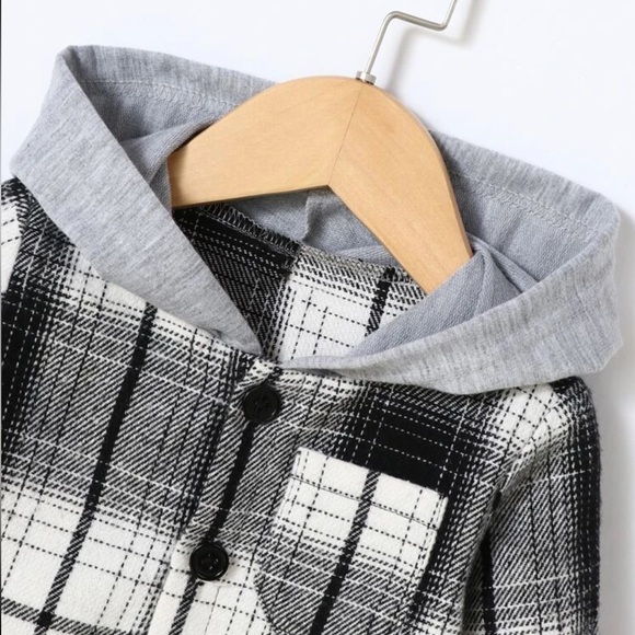 BABY PLAID PRINT HOODED FLANNEL BUTTON COAT (0-3 months) - Picture 3 of 5